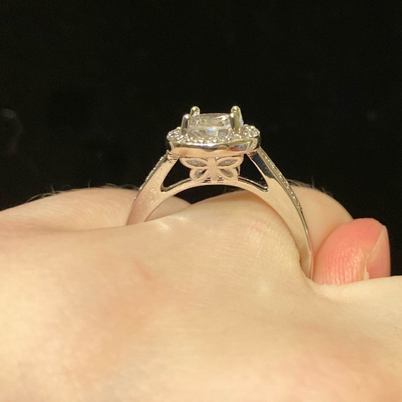 Cubic Zirconia Round Circle Ring with Halo and Butterfly Side Detail on Band - Picture 13 of 13